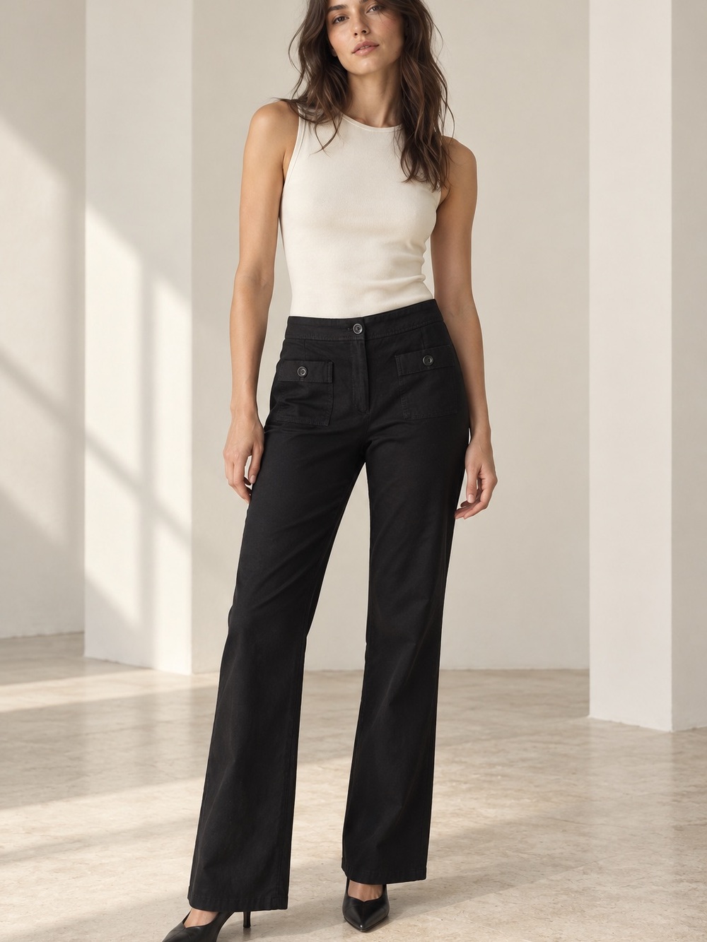 ANN TAYLOR Black Stretch Patch Pocket Bootcut Pants Size 8